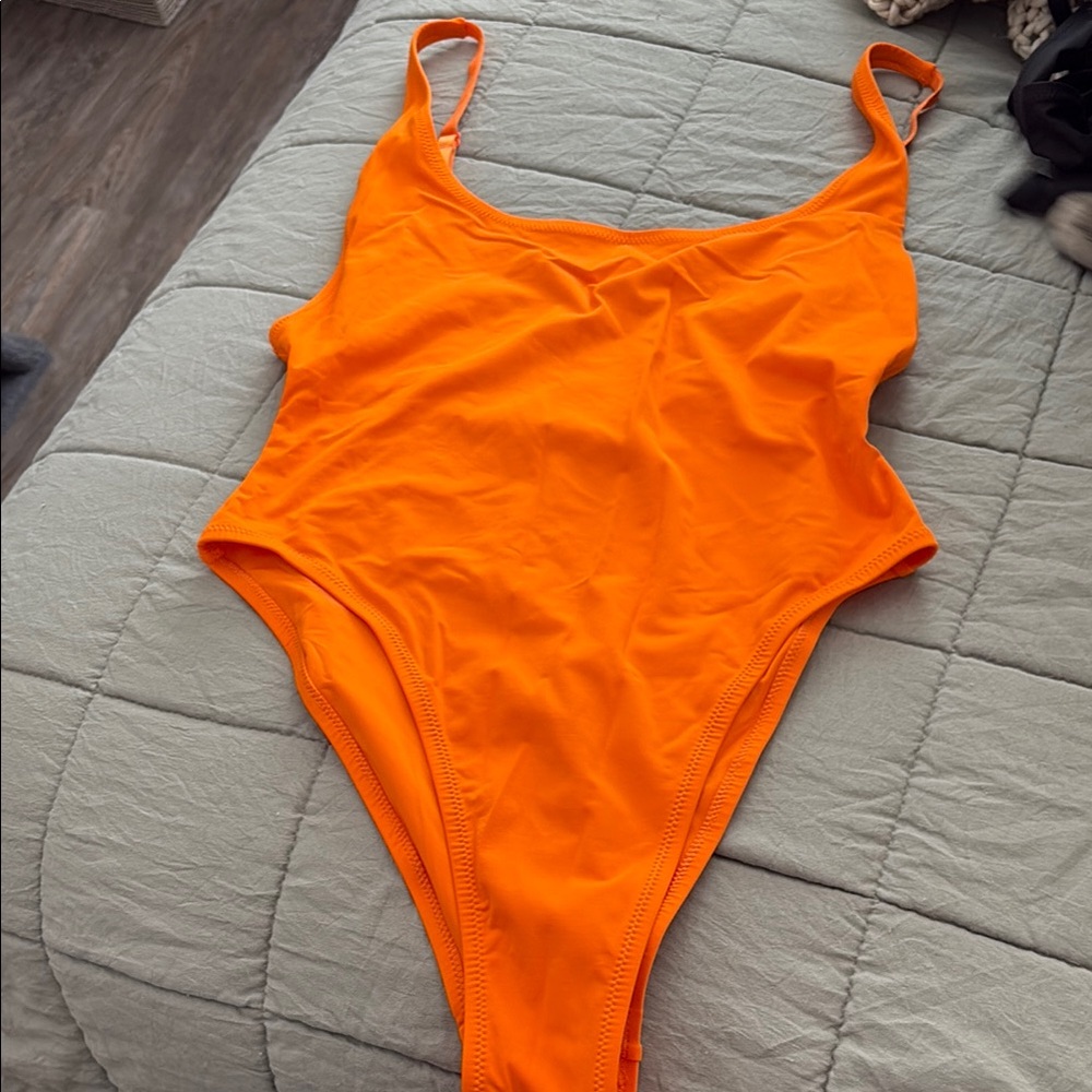 SKIMS Orange One Piece Swimsuit High-Cut Design